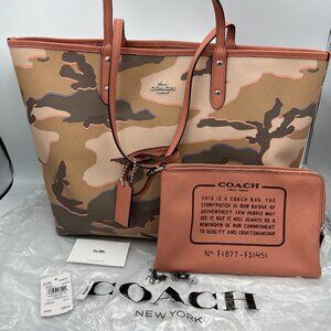 Coach Pink Wild Camo Print Reversible City Tote
